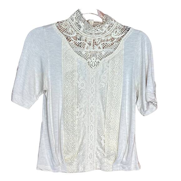 Anthropologie Tiny XS Celine Lace Top Blouse Cream Crochet Neckline Romancecore - Picture 1 of 9